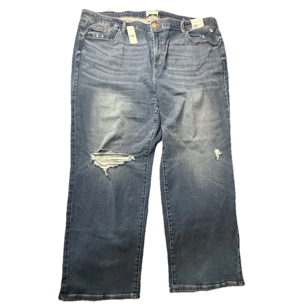 Lane Bryant Signature Straight High-Rise Dreamfeel Distressed Jeans Sz 28 NWT